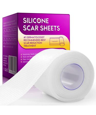 Silicone Scar Sheets (1.6 W x 60 L) Upgrade Clear Silicone Tape Scar Removal Soft Reusable Painless Scar Strips for C-Section Burn Keloid Acne Surgical Scars Make Scar Far Away Body & Face 1.6*60 Inch transparent color-60