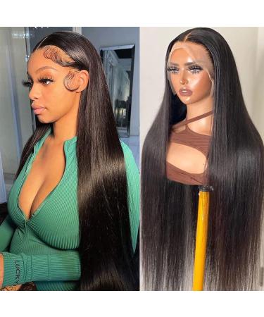26 Inch Straight Human Hair Wig For Black Women 180 Density 13X6 HD Lace Front Wigs Human Hair Pre Plucked With Baby Hair Brazilian Real Virgin Human Hair Lace Frontal Wig Natural Color Can Be Dyed 26 Inch 13X6 Straight Full Lace Wig