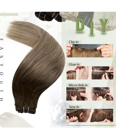 Easyouth Balayage Brown Ombre Hair Extensions - Real Hair Double Weft 14 Inch 70g - Sew in Ombre Brown to Ash Blonde Extensions #2/6/18 - Buy Online on GoSupps.com