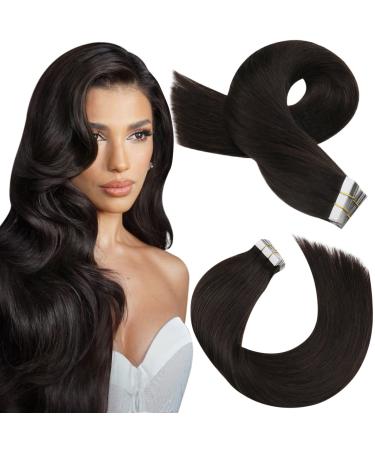 Moresoo Human Hair Extensions Tape in Real Hair Darkest Brown Tape in Hair Extensions 14 Inch Tape in Extensions Invisible 20 Pieces/40g #2 14 Inch #2