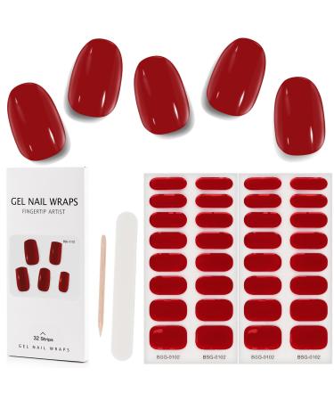 Kalolary 32PCS Cured Gel Nail Polish Strips Adhesive Full Wrap Gel Nail Art Sticker Waterproof Gel Nail Wrap Stickers with Nail File and Stick(UV/LED Lamp Required) (Red) - Buy Online on GoSupps.com