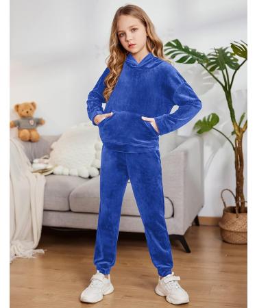 Arshiner Girls 2 Piece Hoodies Outfit | Sweatpant and Sweatshirt Set 10-11 Years | Royal Blue Tracksuit Clothing - Buy Online on GoSupps.com