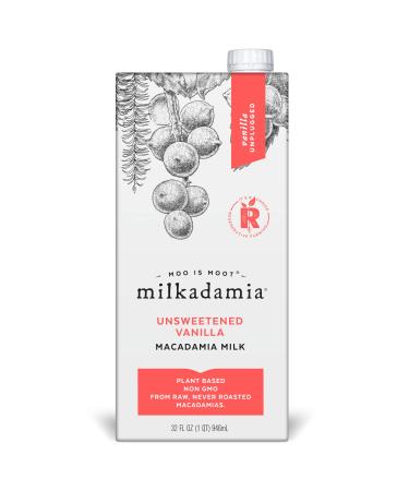 Milkadamia Unsweetened Vanilla, Vegan and Keto-Friendly Macadamia Milk (177422), 32 Fl Oz (Pack of 6) Vanilla 32 Fl Oz (Pack of 6)