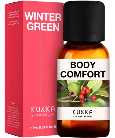 Kukka Wintergreen Essential Oil for Aches - 100% Pure & Natural Therapeutic Grade Aromatherapy for Refreshing Wintergreen Crisp & Woodsy Scent - Wintergreen Oil Essential Oil (10ml) Wintergreen 10 ml (Pack of 1)