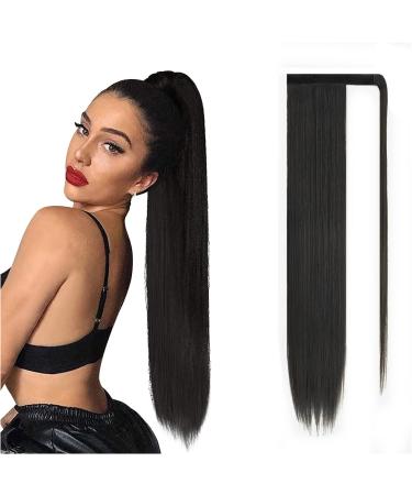 JJstar 70 cm Long Straight Ponytail Hairpiece Synthetic Hair Extension Braid Extension for Women Girls (Jet Black) - Buy Online on GoSupps.com