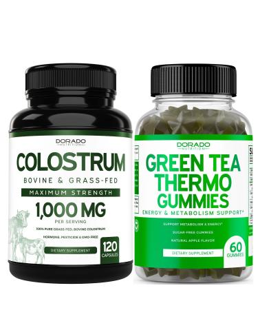 Green Tea Fat Burner Weight Loss (60 Gummies) - Appetite Suppressant Weight Loss Supplement for Men & Women and Colostrum (120 Count) Bovine Colostrum Capsules Supplements - Vegan Safe & Made in USA
