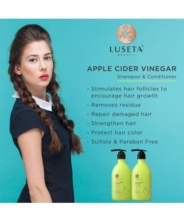 Luseta Apple Cider Vinegar Shampoo and Conditioner Set - Sulfate-Free for Hair Loss & Dandruff - 2 x 16.9oz - For Damaged & Oily Hair - Men & Women - Buy Online on GoSupps.com