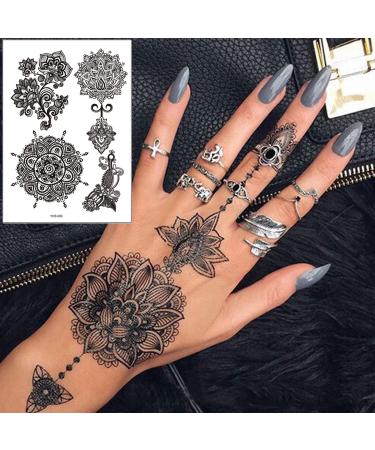6 Sheets Mandala Henna Tattoo  Black Lace Tattoo Sticker  Waterproof Henna Temporary Tattoos for Bridal Hanna India Tattoo Sticker Women Tattoo Designs Chic Festival Accessories