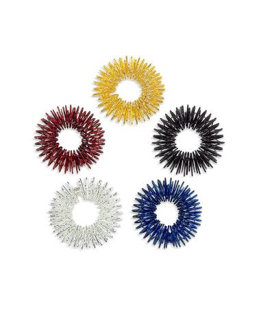 Healifty massage rings acupressure rings stainless steel finger massage toe massage wellness massage for relaxation 5 pieces (golden silver black blue red)
