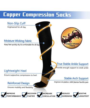 Ikfashoni Copper Compression Socks - 3 Pairs Medical Stockings for Women & Men 15-20mmHg Graduated Compression, Knee High for Travel, Sports, Pregnancy - L-XL Black - Buy Online on GoSupps.com