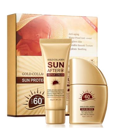 Sunscreen For Face & Body + After Sun Lotion 2pcs - Face Sunscreen SPF 60+ Sun Protection After Sun Lotion With Aloe Soothing Skincare Face Moisturizer With SPF No Sticky & Refreshing