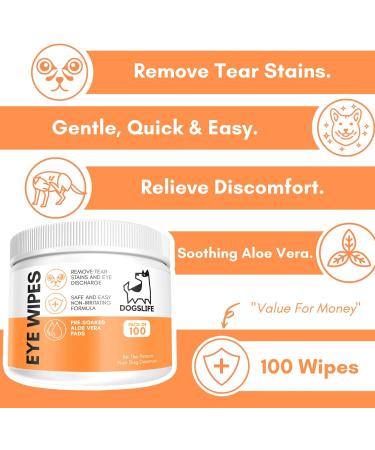 Dog Eye Wipes | Safe & Easy Cleaning Eye Wipes For Dogs | Remove Tear Stains Dog Eye Crust & Eye Discharge | Pack Of 100 | Soothing Aloe Vera Formula! - Buy Online on GoSupps.com