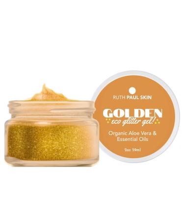 Gold Face, Body Glitter Gel: for Women & Girls | Biodegradable Glitter Body Shimmer | Fine Glitter in Aloe Vera Gel Base with Essential Oil | Body Makeup by Ruth Paul Skin 2oz