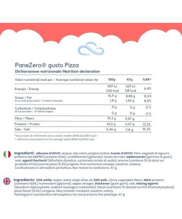 Nuvola Zero SRL Nuvola Zero cloud bread with pizza flavor bread without carbohydrates without sugar lactosefree rich in fiber and proteins glutenfree package of 47 grams Made in Italy - Buy Online on GoSupps.com
