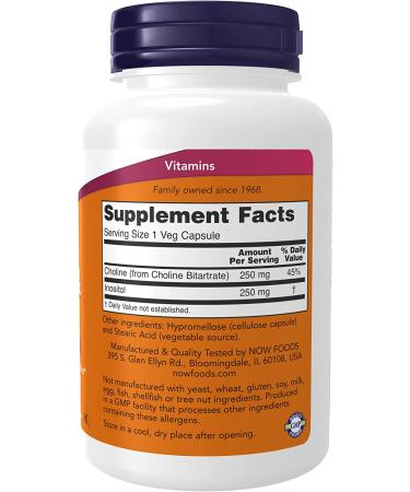 Now Foods Choline & Inositol 500 mg - 100 Capsules for Brain Health & Mood Support - Buy Online on GoSupps.com
