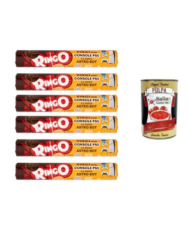 Italian Gourmet E.R. Ringo Cocoa Vanilla Double Cookies 6 x 165 g Family Snack Italian Sandwich Cookies for Kids School Office Stocks + Italian Gourmet Polpa