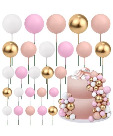 68PCS Mini Balloon Cake Topper Foam Cake Balls Cupcake Toppers Cake Insert Birthday Cake Toppers Round Ball Baking Decor for Wedding Baby Shower (Coffee/Pink/Gold/White)