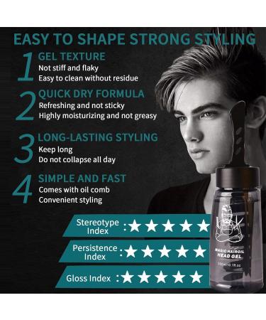 2 Men Hair Styling Gel with Comb - 2 in 1 Men Styling Gel with Comb Long-Lasting Hair | Lightweight Hair Cream Salon Styling Gel Tool Fast Build Hair 2 Pcs One Comb Cool 300ml - Buy Online on GoSupps.com