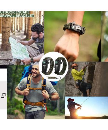 SDWFXD 2-Part Survival Bracelet Set - Multifunction Paracord Bracelet with Carabiners Compass Fire Starter Emergency Knife & Whistle for Outdoor Adventures - Buy Online on GoSupps.com