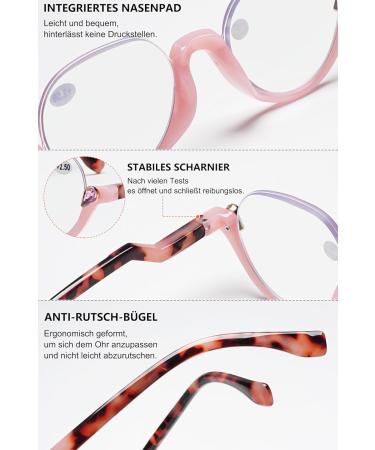 Shop Lanomi Fashion Half-Frame Reading Glasses - Blue Light Filter UV400 Protection Pink Frame & Tortoise Arm - Perfect Visual Aid for Men & Women - Buy Online on GoSupps.com