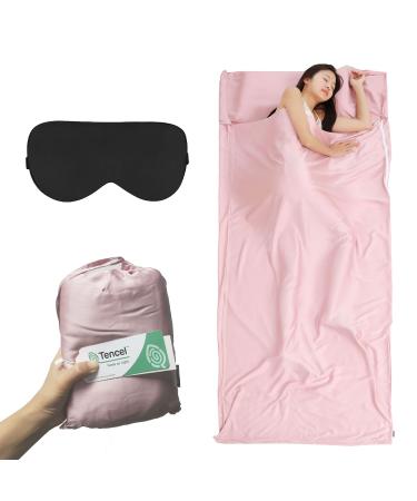 Cozysilk Tencel Lyocell Sleeping Bag Liner with Zipper - 100% Austrian Lenzing AG Tencel - Soft Silky Smooth Sleep Sack Adult - Travel Sheet for Hotel/Backpacking Pure Silk Sleep Mask Included Pink Single Luxury - 41 x 87 inch