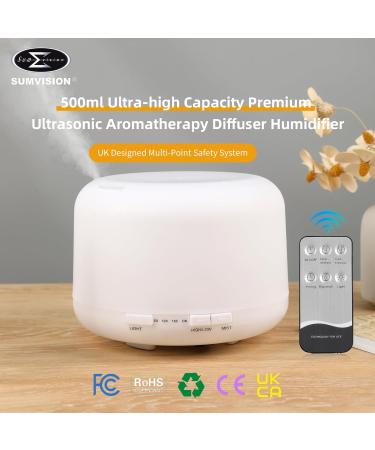 SUMVISION Diffuser Humidifier For Bedroom Electric Diffusers For Home Office 500ml Essential Oil LED Night Remote Control Leak Proof Auto Shutoff Aromatherapy BPA FREE (UK DESIGN FREE UK TECH SUPPORT) White - Buy Online on GoSupps.com