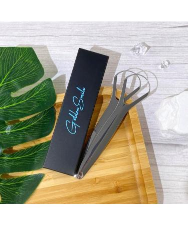Golden Smile 2x Stainless Steel Tongue Cleaner Set | Effective Tongue Scraper & Brush for Oral Hygiene - Buy Online on GoSupps.com