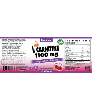 Bluebonnet Liquid L-Carnitine 1100mg Raspberry 8 fl oz - High-Quality Energy Supplement - Buy Online on GoSupps.com
