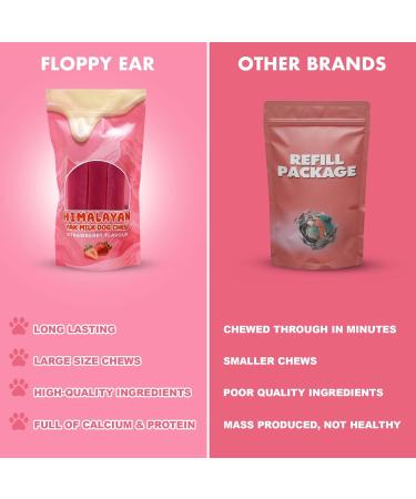 Floppy Ear Himalayan Yak Chews for Dogs - 100% Natural Yak Milk Dog Chew Rich in Protein & Calcium Long Lasting Chews Provides Healthy Teeth & Gums | Strawberry Flavour 3 Medium Chews strawberry medium size 60-80g (3 chews) - Buy Online on GoSupps.com