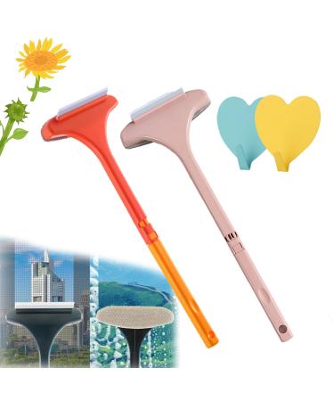 2 in 1 Mesh Cleaner Brush Realisticm Cleaning Brush 2 in 1 Multifunctional Screen Brush Glass and Screen Window Brush Window Screen Cleaning Brush Window Cleaner Tool (pink+orange)