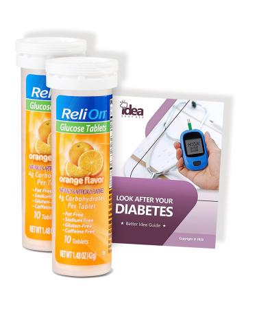 ReliOn Orange Glucose Tablets (2 Pack 20ct) + Look After Your Diabetes - Better Idea Guide 2 Pack - 20 Tablets