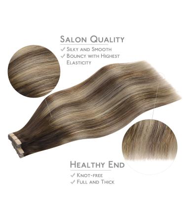Real Hair Tape Extensions 40pcs 100g | Balayage Chocolate Brown to Honey Blonde - 14 inch Invisible Seamless Seidig Hair Extensions - Buy Online on GoSupps.com