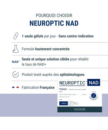NEUROPTIC NAD - 300 mg Nicotinamide riboside - R tablit le taux de NAD+ - Sant visuelle - Vitamines C B2 et B6 - Compl ment alimentaire - 30 g lules - 1 mois 30 unit (Lot de 1) - Buy Online on GoSupps.com