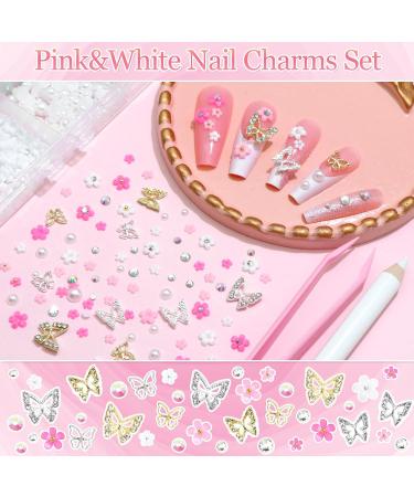 RODAKY Butterfly Nail Art Charms | 3D Pink Flower Rhinestones & Acrylic Gems for Women | Flatback Nail Decorations - Buy Online on GoSupps.com