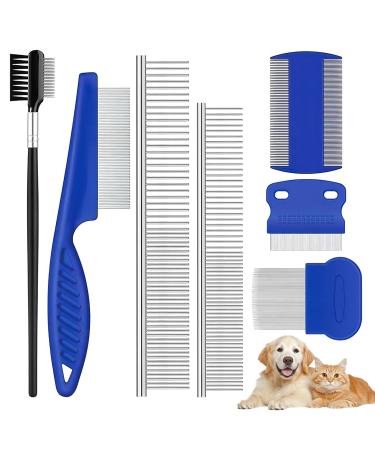 Pet Flea Combs Flea Combs 7 Pcs Stainless Steel Flea Lice Comb for Small Medium and Large Pets (Blue)
