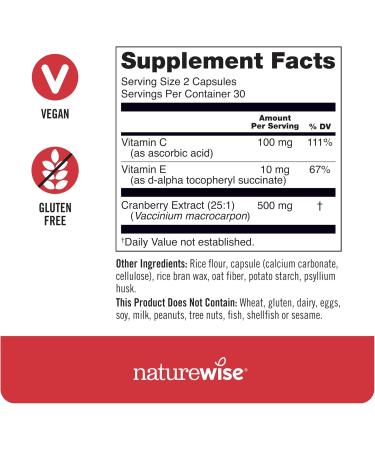 NatureWise Cranberry Extract Pills 12 500mg - Vegan Urinary Tract & Immune Support with Vitamin C & E - Sugar-Free Non-GMO - 60 Capsules - Buy Online on GoSupps.com