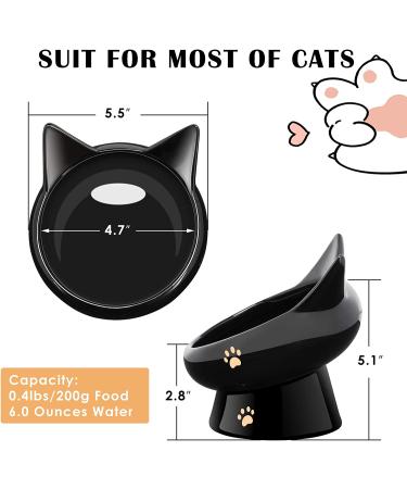 Ceramic Cat Bowls Set - Anti Vomiting, Tilted, Elevated - For Cats and Small Dogs - Protects Pet's Spine - Dishwasher & Microwave Safe - 2 Pack Black-White - Buy Online on GoSupps.com