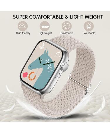 TransJoy Braided Adjustable Watch Band for Apple Watch 38mm-45mm - Soft Nylon Elastic Solo Loop Wristband for iWatch Series 4-8 - Ultra Starlight/Silver Buckle - Buy Online on GoSupps.com