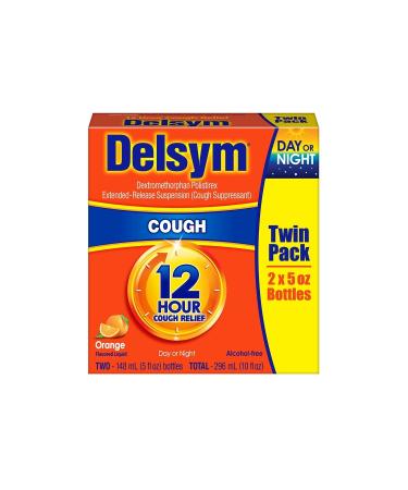 Delsym Cough Suppressant Alcohol Free Orange Flavored Liquid- 2 Pack, 5 ounces Bottle