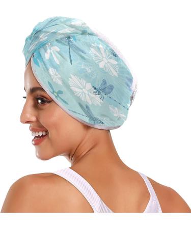 Dragonfly Pattern Dry Hair Cap & Quick Drying Towel Set | Super Absorbent & Comfortable | 2 Piece with Button Headband - Buy Online on GoSupps.com