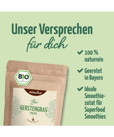 Gerstengrass Powder Bio 500g - Raw 100% Barley Grass from Germany | Antioxidants & Refresh Control | vom-achterhof - Buy Online on GoSupps.com