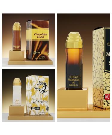 VAYUP (Pack Of 3) Ittar Itr Perfume 20-ML Unisex Attar Long Last Fragrance Non Alcoholic Atar Sweet Mild & Strong Indian-Arabic Tone.(Chocolate Musk Dirham MuKhallat Salaam)