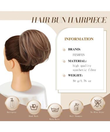 Feshfen Short Hair Part Dutt with Comb - Brown Mix Blonde Synthetic Hair Extensions for Women | Easy Chignon & Ponytail Styles - Buy Online on GoSupps.com