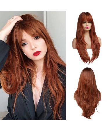 OUFEI 24 inches Long straight Auburn Natural synthetic hair wigs for women with dark roots for everyday use party - Buy Online on GoSupps.com