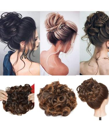 SEGO Hair Extensions Hairpiece Bun Hair Extension Hair Tie Updos Donut like Real Hair Dark Brown to Light Brown