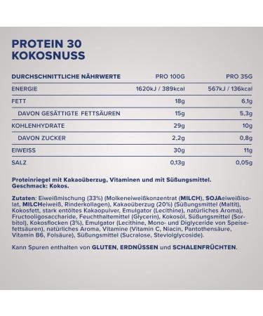 Ironmaxx Protein 30 Bar - Coconut | 24x35g | Gluten-Free & Palm Oil-Free | Low-Carb & Sugar-Reduced Protein Snack - Buy Online on GoSupps.com