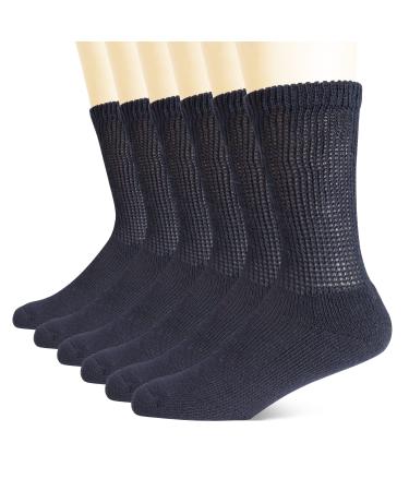 Athlemo Mens Non-Binding Warm Diabetic Loose Fit Socks Moisture Wicking Heated Thermal Winter Crew Socks with Cushion Sole 13-15 Navy(6 Pairs)