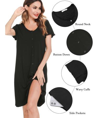 Lovasy Women's Button Down Maternity Nightdress with Pockets - Soft Nighties for Nursing Labor - Black S - Buy Online on GoSupps.com