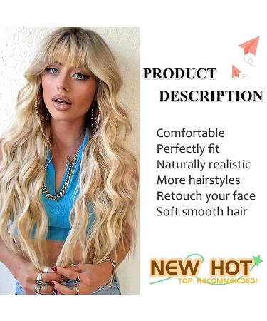 KOME Ombre Blonde Long Wavy Wig with Bangs - Synthetic Wig for Women - Ideal for Party, Cosplay, Daily Use - 24IN - Buy Online on GoSupps.com