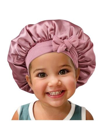Satin Silk Kids Bonnet Cap 2pcs Set - Adjustable Straps for Comfortable Sleep - No Slip-Off Design - Black/RoseGold - Buy Online on GoSupps.com